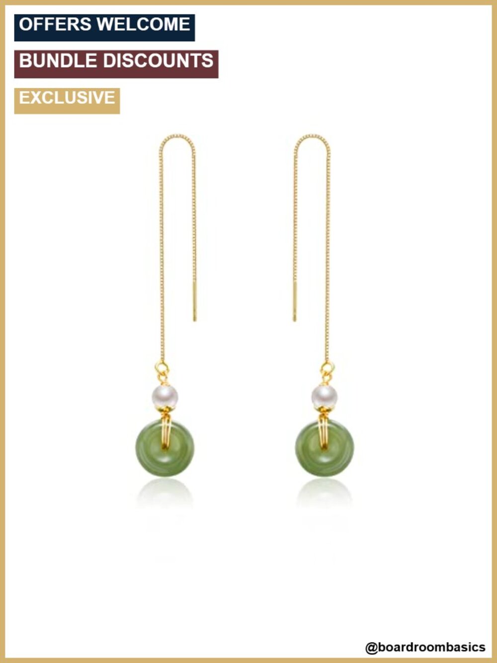 Natural Hetian Jade Dangling Earrings Handmade Bead Pendant Drop Earrings Long